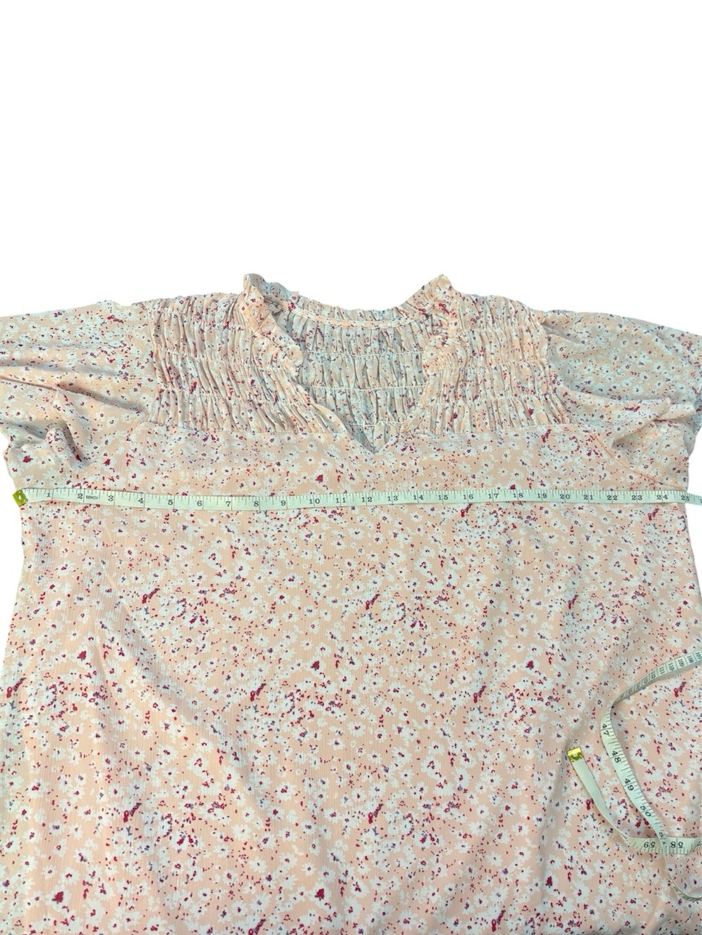Floral Top Blouse Pink Smocking Flutter Sleeves Lined 2XL Plus Size - Picture 11 of 11